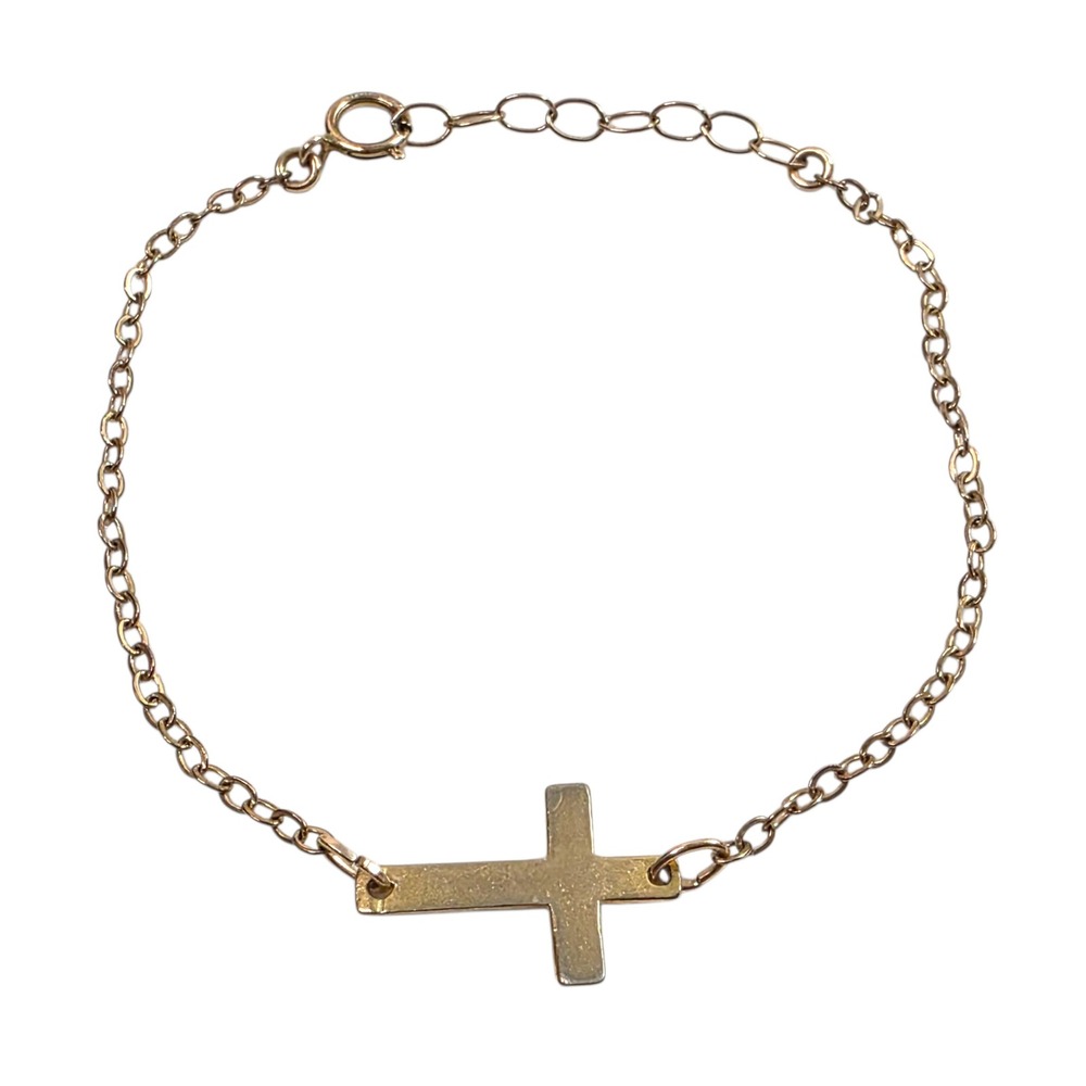 14K Gold Filled Sideways Cross Bracelet Cable Chain 7 In Faith jewelry Dainty
